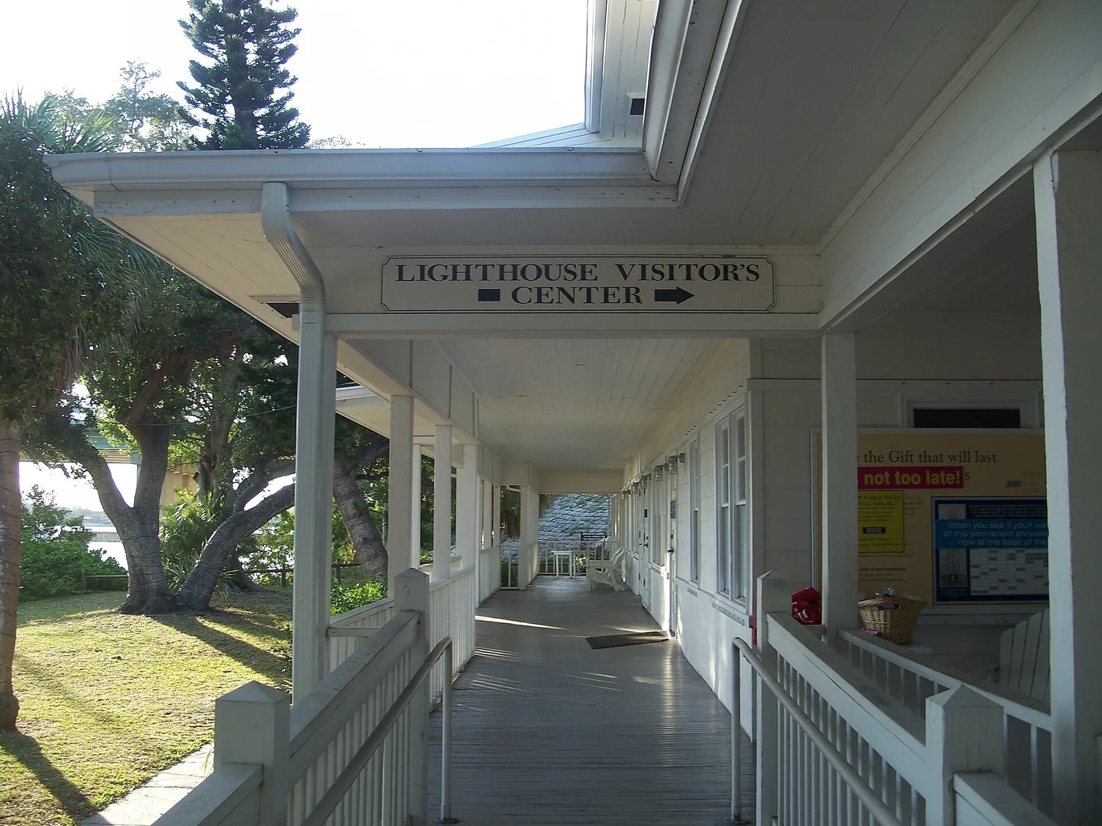 The porch of the Lighthouse Visitor's Center at the Jupiter Inlet Lighthouse & Museum in Jupiter.