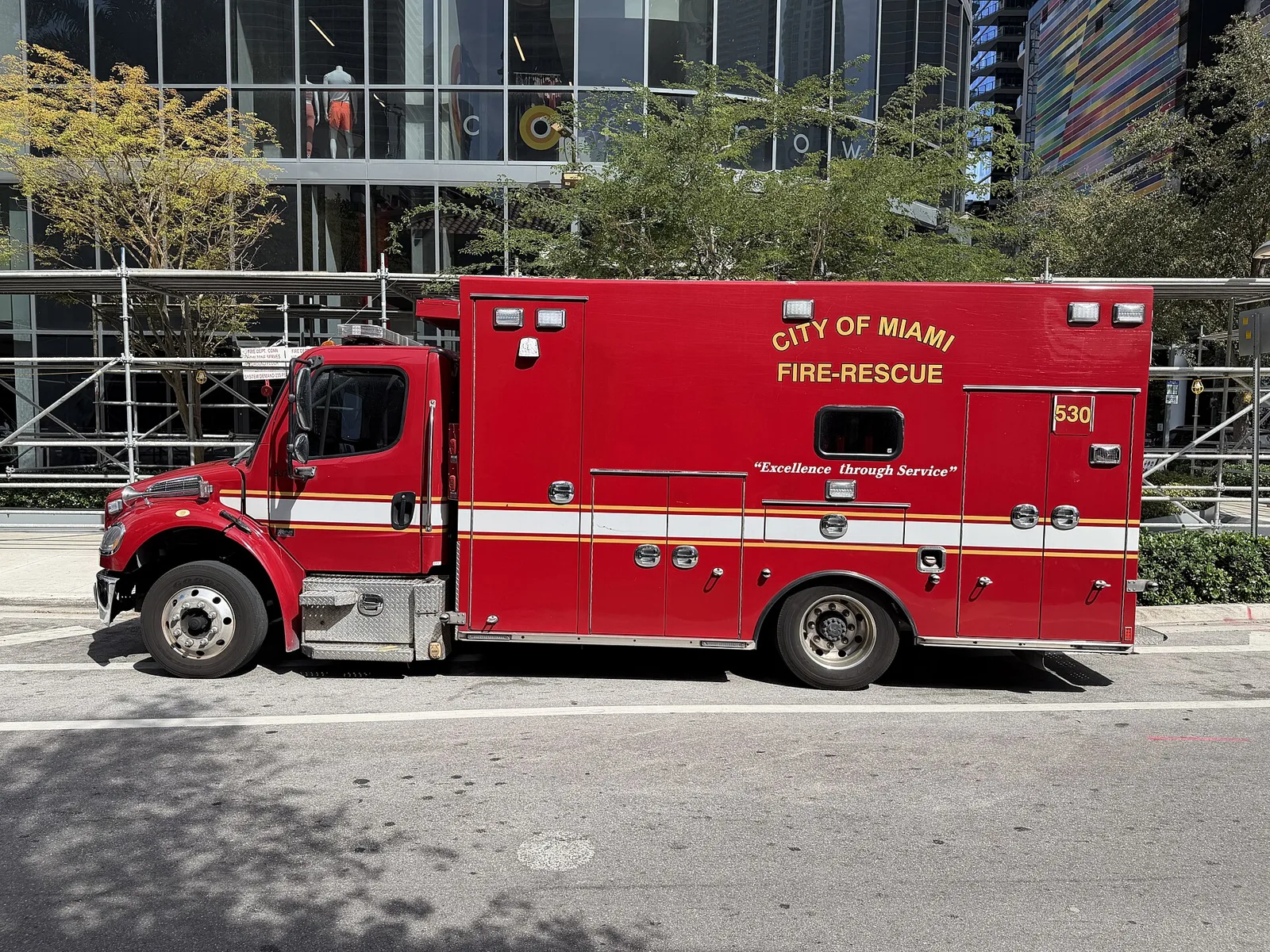 A fire rescue ambulance in Miami. The picture does not show Jupiter Fire Rescue.