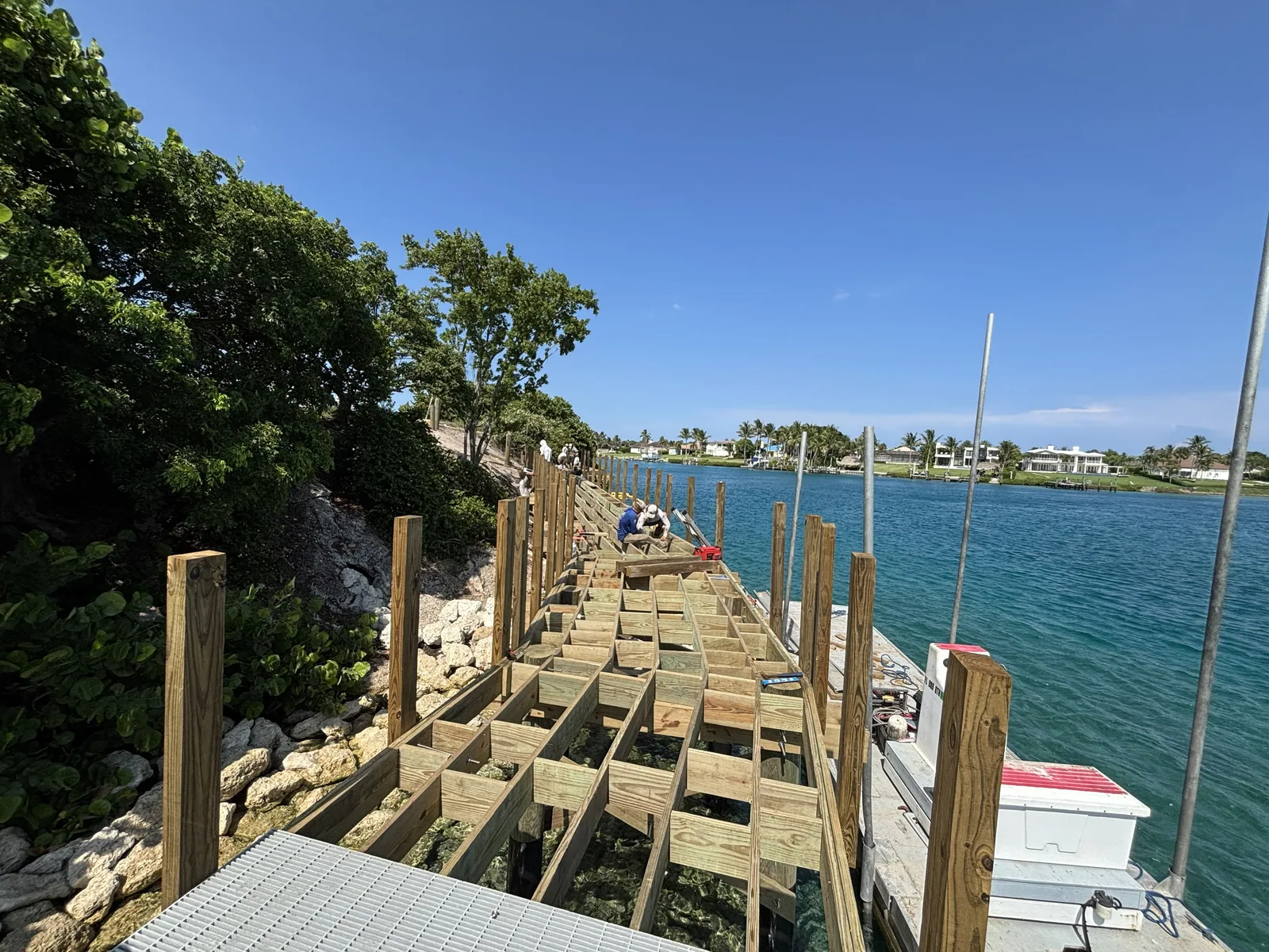 Crews build the new boardwalk along the shoreline of the Jupiter Inlet Lighthouse Outstanding Natural Area on Aug. 20.
