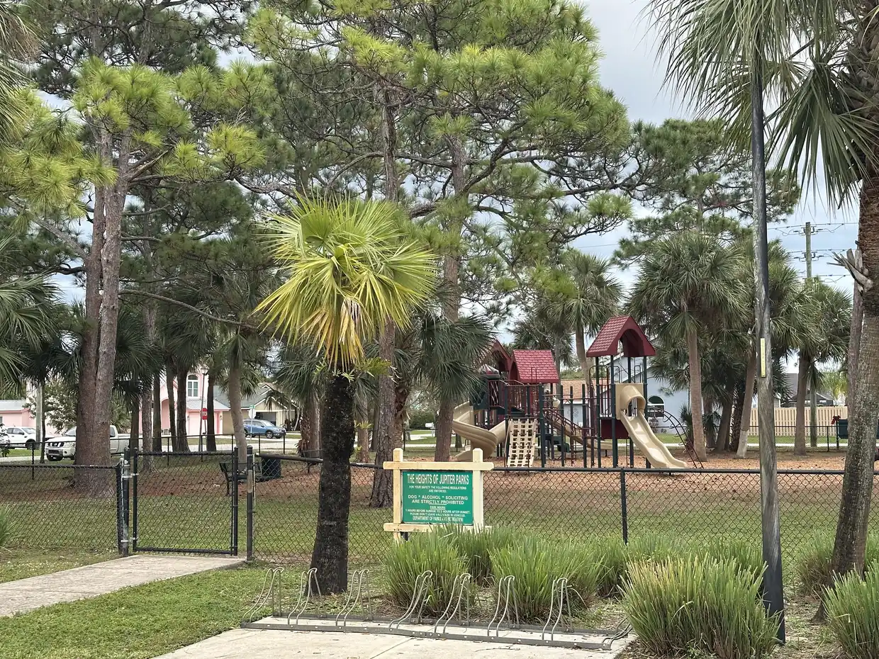 The playground and sign at the Heights of Jupiter Park on East Revelle Circle in Jupiter