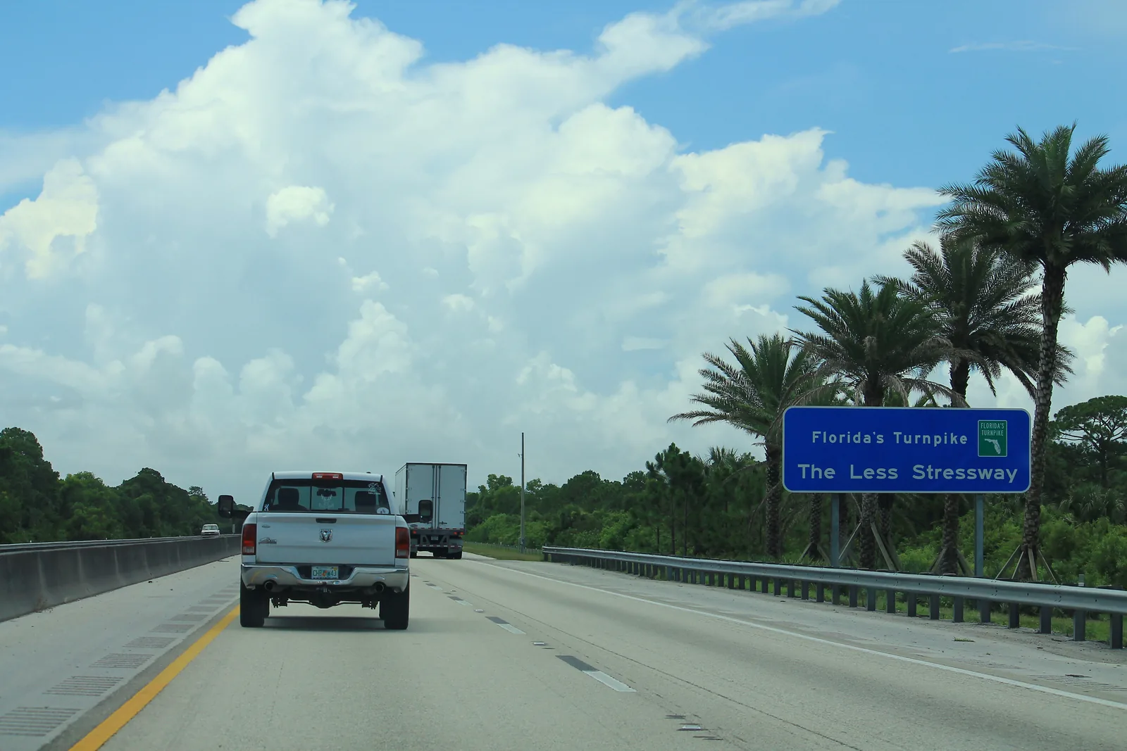 A Florida's Turnpike sign on the southbound lanes near the Indiantown Road interchange in Jupiter, just west of Indian Creek
