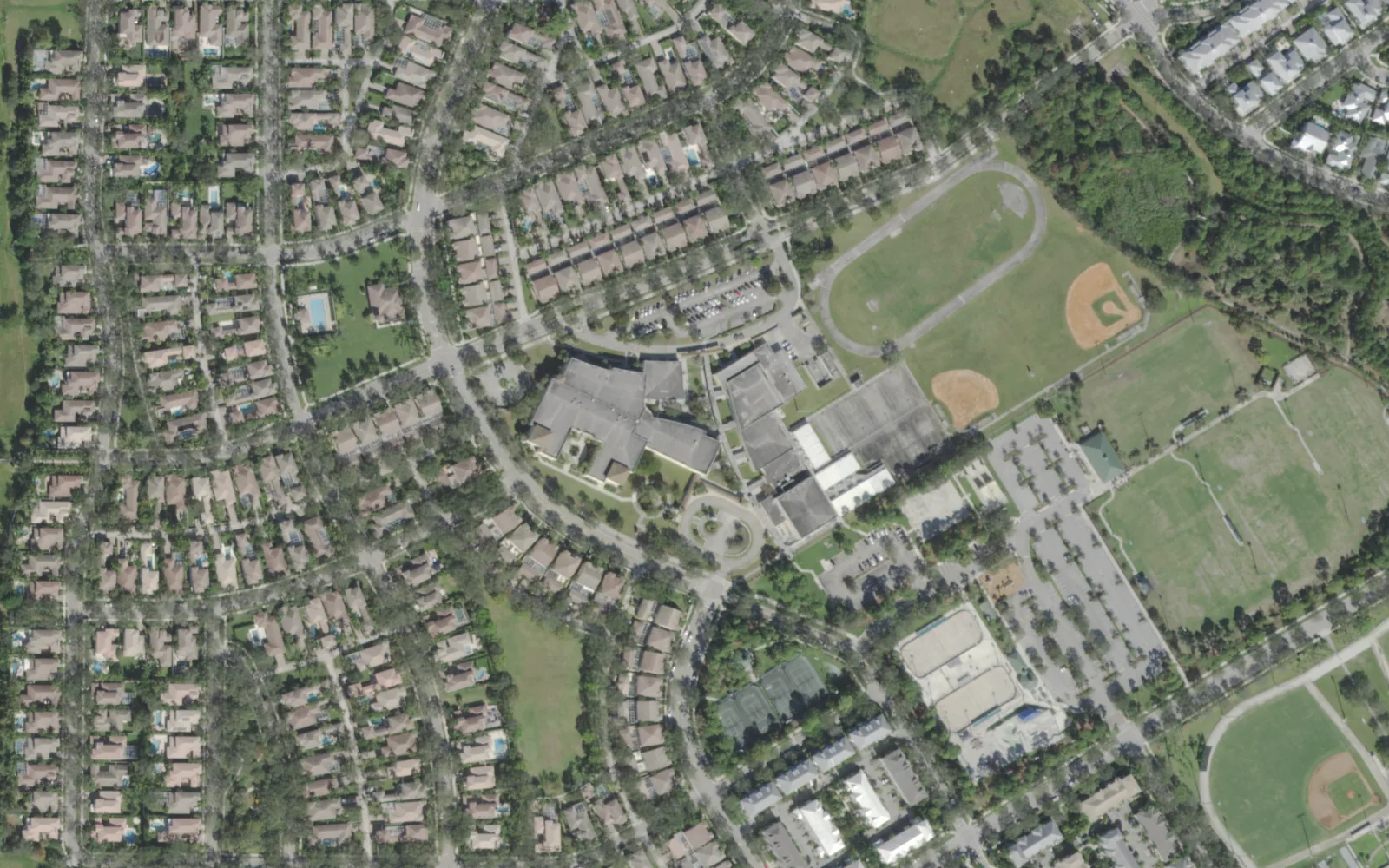 Independence Middle's buildings and athletic fields off Greenway Drive in Jupiter, seen from the air