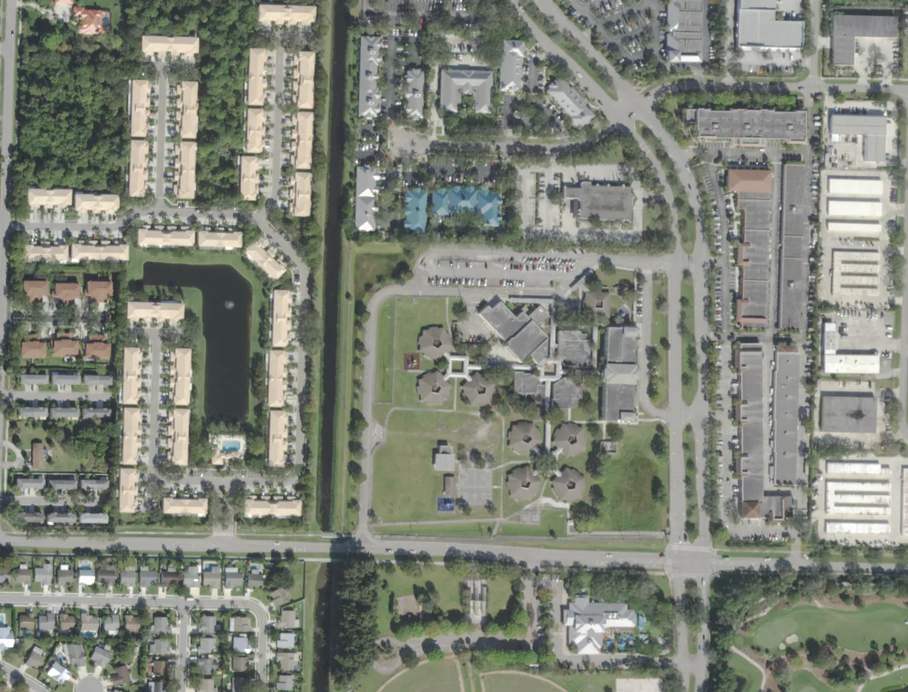 Jerry Thomas Elementary's classroom buildings and playing fields on Maplewood Drive in Jupiter, seen from the air