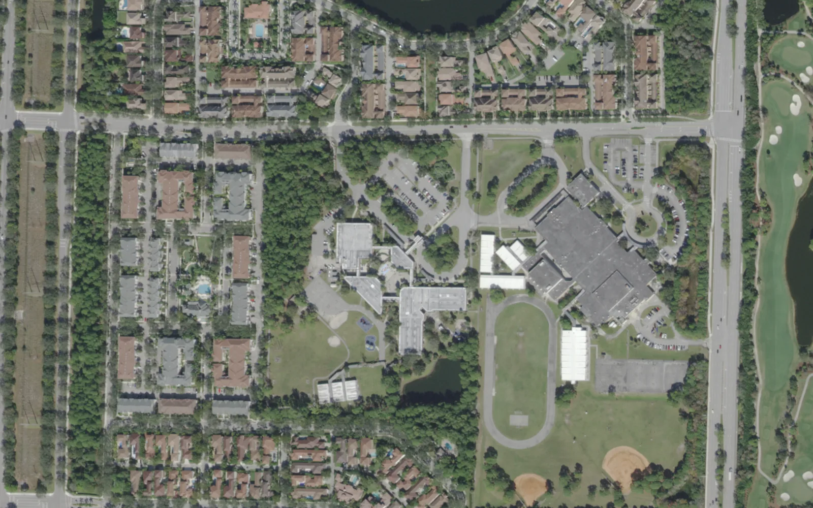 The school campuses off North Military Trail in Jupiter where Lighthouse Elementary and Jupiter Middle sit, seen from the air
