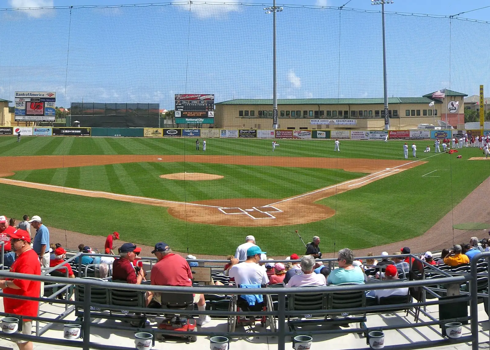 Fans watch a spring training warmup at Roger Dean Stadium in Abacoa in Jupiter.